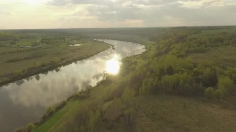 Sunset in the valley Sun in the river Stock Footage 69067669