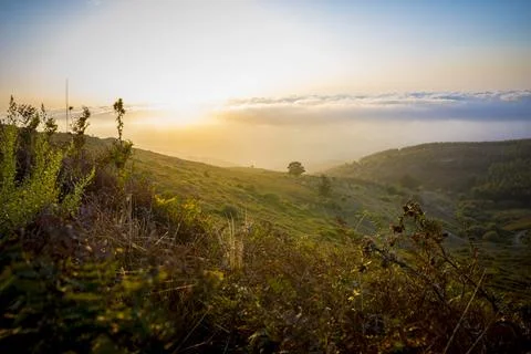 Sunset valley view on the mountains of Serra da Monchique in Algarve, Portuga Stock Photos