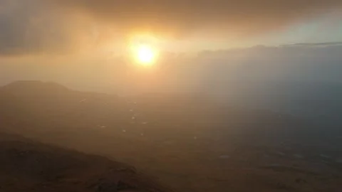 Sunset Valley View From an Old Mountain Building in Falougha Stock Footage 345179170