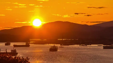 Sunset in Vancouver with Lion Gate Bridge Video stock 22914664