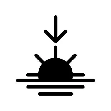 Sunset vector icon. Black and white sunset illustration. Solid linear icon. Stock Illustration