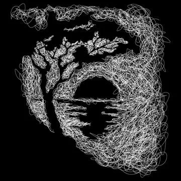 Sunset vector sketch illustration Stock Illustration