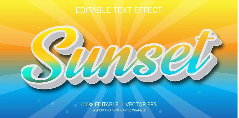 Sunset vector text effect with modern style design Stock Illustration