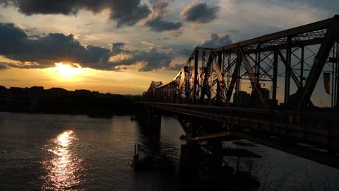 Sunset veiw of a bridge Stock Footage 136980245