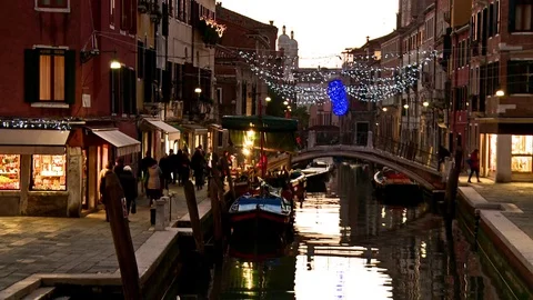 Sunset on Venice during Christmas time Stock Footage 78059713