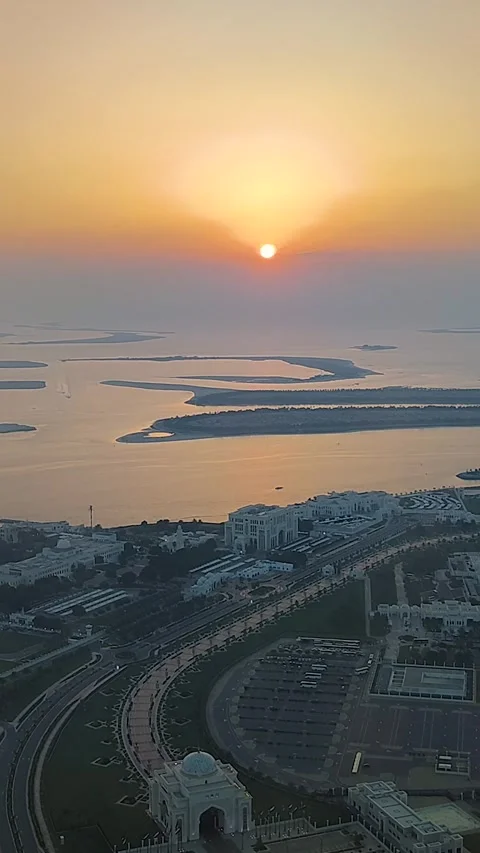Sunset vertical video and view of the Presidential Palace in Abu Dhabi, UAE. Stock Footage 318396741