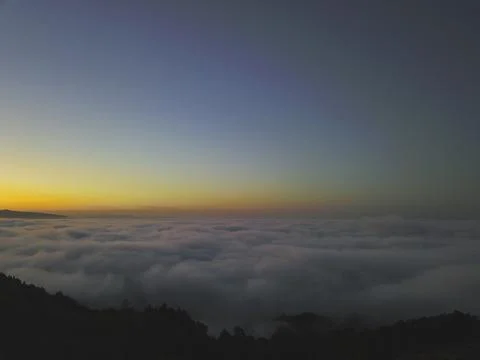 Sunset view above the clouds, Sao Miguel Island in the Azores Stock Photos