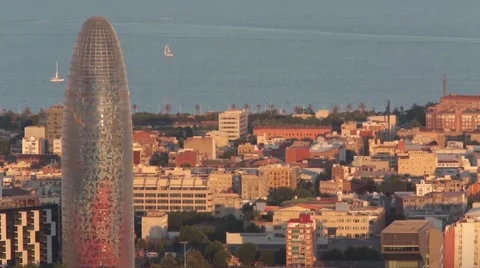 Sunset view of the Agbar tower in Barcelona.Time Lapse Stock Footage 51018444