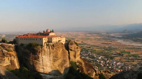 Sunset View of Agios Stefanos Monastery (Meteora) – Meteora Monasteries Stock Footage 155102491