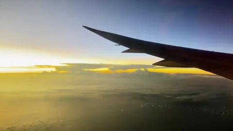 Sunset view from airplane window Stock Footage 304554988