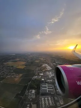 Sunset View from Airplane Window Foto stock