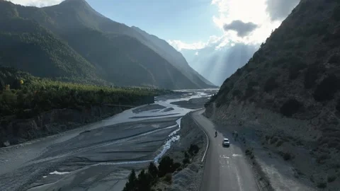 Sunset view along the kaligandaki river. Nepal. Stock Footage 288596800
