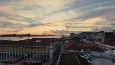Sunset view from Arch of Rua Augusta, Lisbon, Portugal Stock Footage 297794308