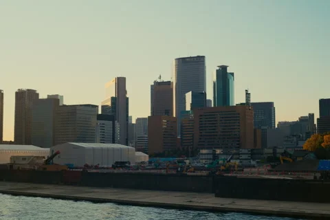 Sunset view around the Tsukiji area with warm light and calm evening atmosphere. Stock Footage 321792244