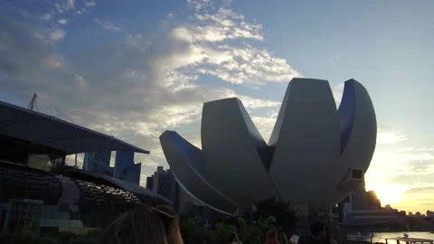 Sunset view of the Art Science Museum in downtown Singapore Stock Footage 130707794