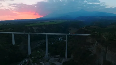 Sunset View Of Atenquique Bridge Spanning A Deep Ravine In Jalisco, Mexico Stock Footage 337094715