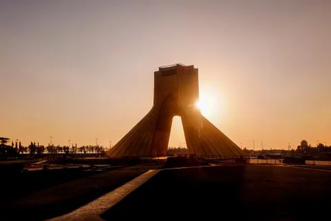 Sunset view at the Azadi Tower. Tehran, Iran. Stock Photos