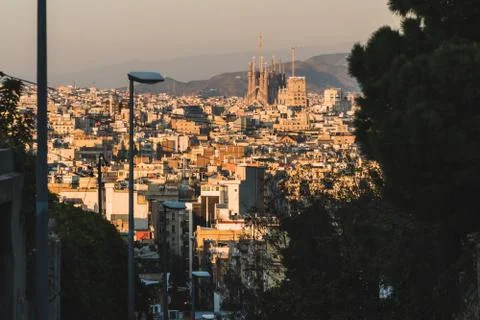 Sunset view of Barcelona skyline. Stock Photos