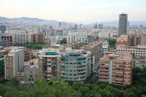 Sunset view of barcelona, spain Stock Photos