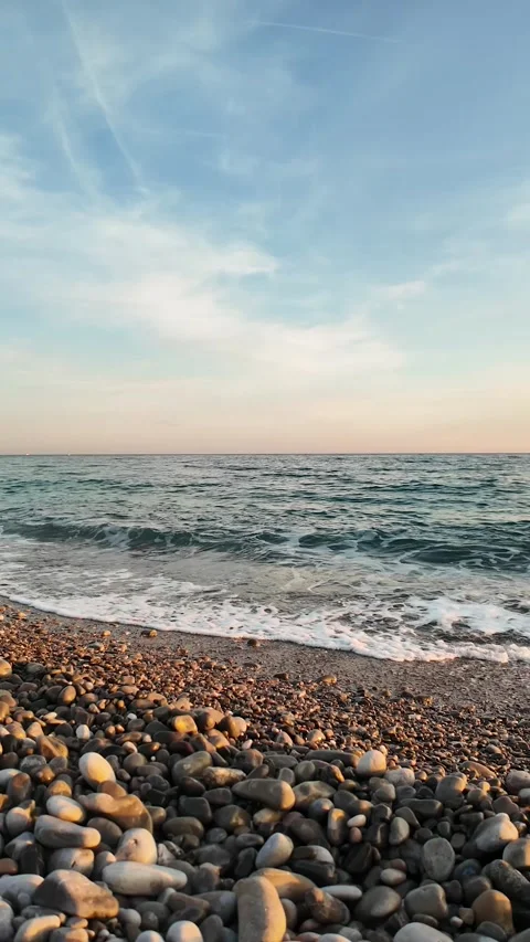 Sunset view of Beach of city of Nice, France Stock Footage 264490144