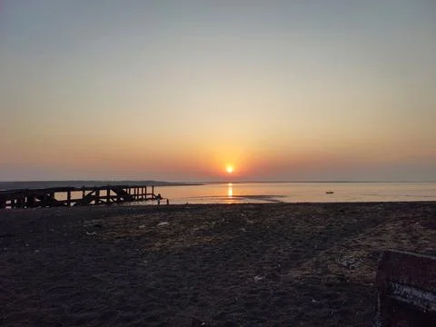 Sunset view at beach dhaka located near magod dungri in valsad Gujarat India Stock Photos