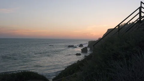 Sunset view of the beach at El Matador State Park in Malibu Stock Footage 118799426