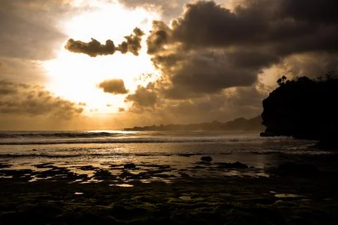 Sunset view on the beach, landscape Stock Photos