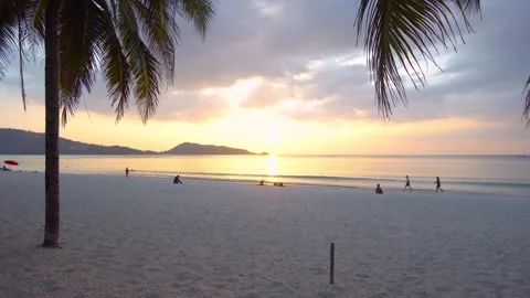 Sunset view beach sea sand coconut tree in Patong Phuket Thailand Stock Footage 149529537