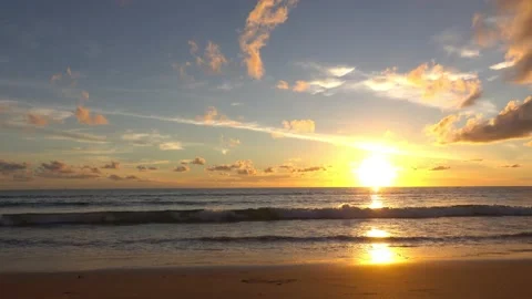 Sunset view beach sea sand sun water wave beautiful background Phuket Thailand Stock Footage 153378160