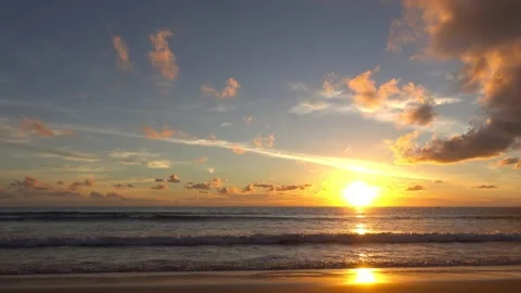 Sunset view beach sea sand sun water wave beautiful background Stock Footage 153378175