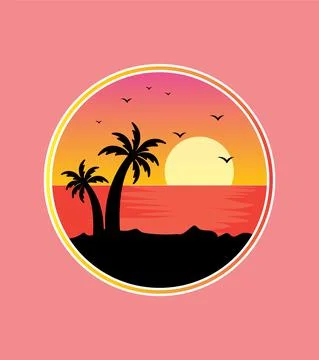 Sunset view of a beach in silhouette style Stock Illustration