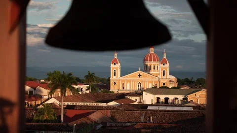 Sunset View of the Beautiful Cathedral in Granada, Nicaragua Stock Footage 297288531