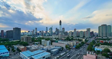 Sunset View Beijing city skyline, Scan Panorama (4K,Time-lapse) Stock Footage 83299711