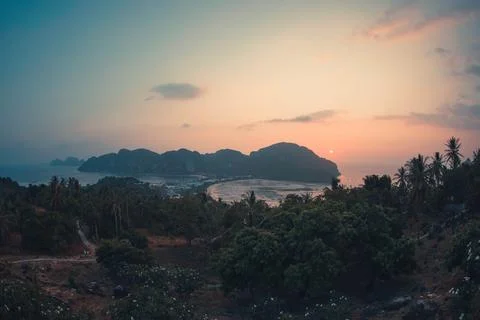Sunset View With Blue Sea Stock Photos
