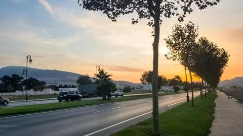 Sunset view from the bottom of the city Stock Photos