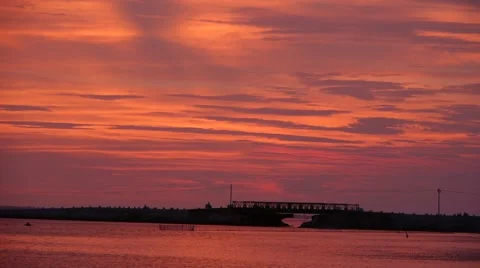 Sunset with view of bridge and dam,Jaffna,Sri Lanka Stock Footage 48952307