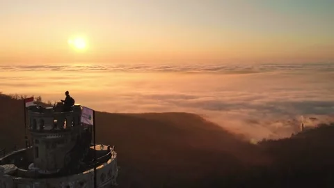 Sunset view to Budapest - Janos Hill - Elisabeth Lookout - Erzsébet kilátó Stock Footage 232538112