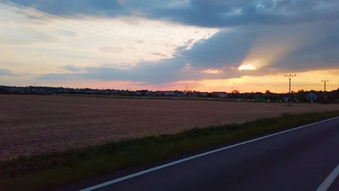 Sunset view from the car window. Video stock 108463432