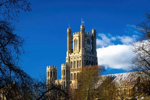 The sunset view of cathedral of Ely, a city in Cambridgeshire, England Stock Photos