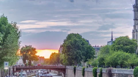 Sunset view of Cathedral Notre Dame de Paris timelapse in Paris, France. Stock Footage 236708640