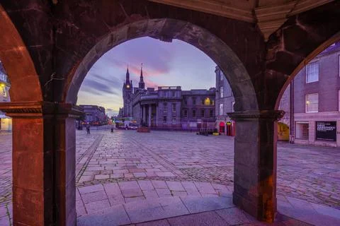 Sunset view of central Aberdeen, Stock Photos