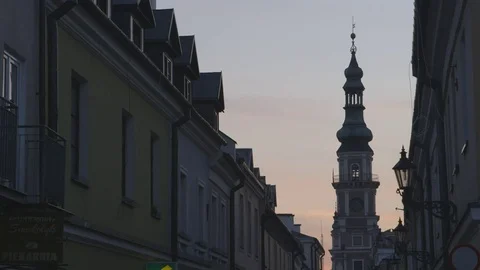 Sunset View of the Central Square in Zamosc, Poland Stock Footage 73483118