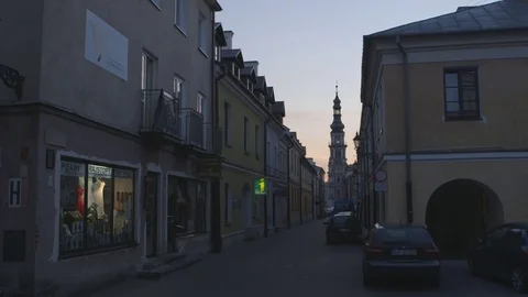 Sunset View of the Central Square in Zamosc, Poland Stock Footage 73483125