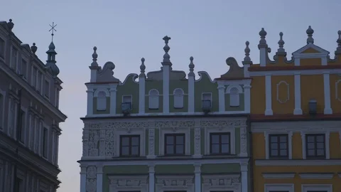 Sunset View of the Central Square in Zamosc, Poland Stock Footage 73483295