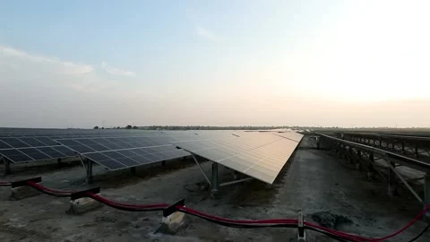 Sunset View of Charanka Solar Park with Solar Panels in Gujarat India 04 Stock Footage 340559578