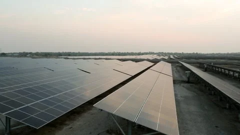 Sunset View of Charanka Solar Park with Solar Panels in Gujarat India 02 Stock Footage 340559599