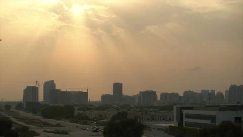 Sunset, view of the city and the mosque. dubai suburb Stock Footage 220871721