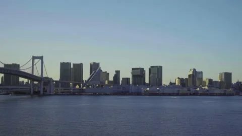 Sunset view of the city center seen from Odaiba 스톡 동영상 161888166