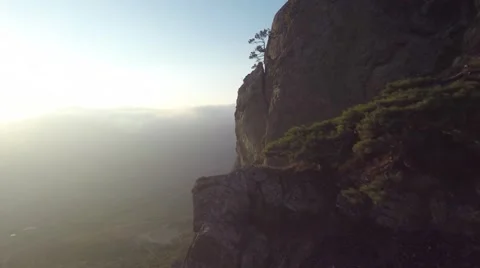 Sunset view, cliffs and spruce forests, aerial, fir, fir-tree, mountain Stock-Footage 57260469