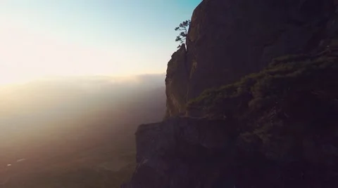 Sunset view, cliffs and spruce forests, aerial, fir, fir-tree, mountain Stock Footage 57260525